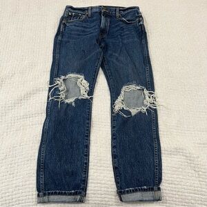 Khaite Kyle Jeans Distressed Mid Rise Dark Wash Size 26